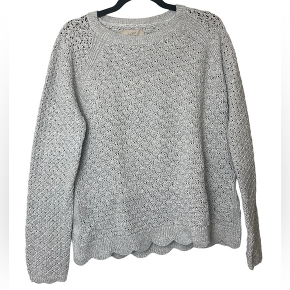 LOFT Sweaters - Loft Ann Taylor NWT Large Sweater Chunky Knit Cream Silver Scallop Hem